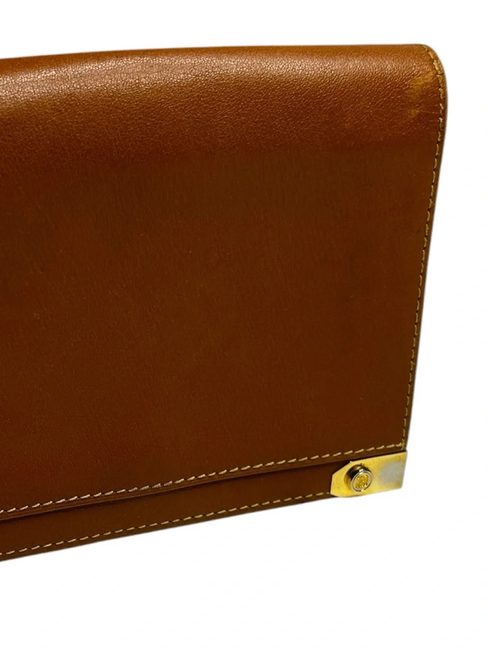 LOEWE Vintage Tan Leather Gold Corner Flap Wallet Coin Purse